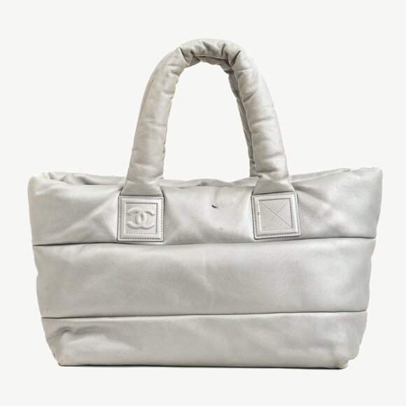 Chanel Silver & Navy Reversible Coco Cocoon Puffer Leather Large Tote Bag - Picture 1 of 12
